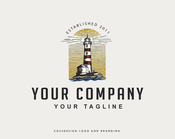 Lighthouse Vintage Style Logo, Hand Drawn Lighthouse Illustration, Nautical Logo Design, Sea Logo, Branding (eps, svg, jpeg, pdf, png files)