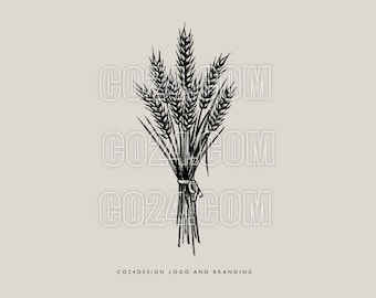Wheat Stack Vintage Style Hand Drawn Illustration, Harvest Festival Wheat Icon, Thanksgiving drawing (eps, svg, jpeg, pdf, png files)