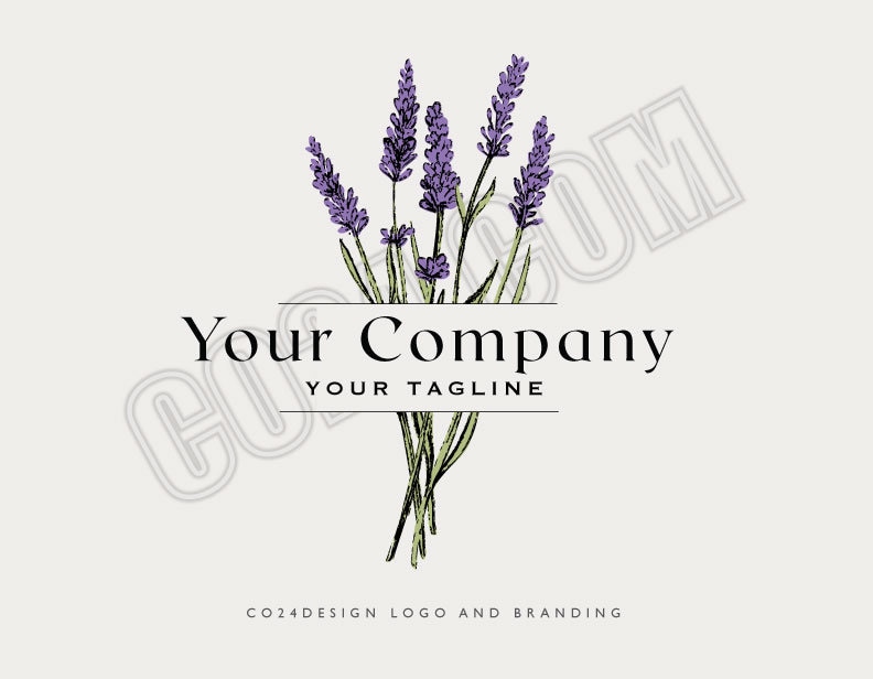 Lavender Logo, Hand Drawn Lavender Illustration, Botanical Logo, Vintage Floral Logo, Premade Flower Logo (eps, svg, jpeg, pdf, png files)