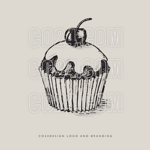CupCake Vintage Style Hand Drawn Illustration, Fairy Cake, Baking illustration, Cake drawing, Digital Image (eps, svg, jpeg, pdf, png files)