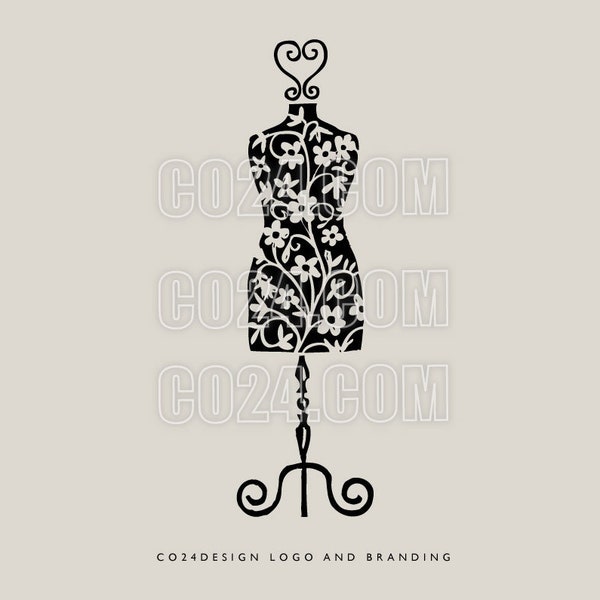 Mannequin Illustration, Dressmakers Floral Mannequin, Vintage Hand Drawn Fashion, Tailors Dummy Silhouette (eps, svg, jpeg, pdf, png files)