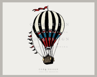 Vintage Hot Air Balloon Illustration, Aviation Art (Digital Files)