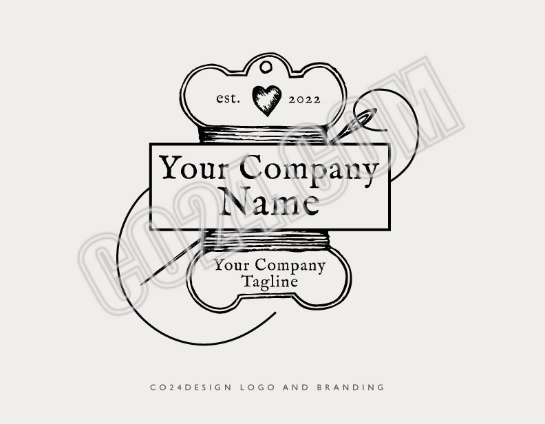 Sewing Logo Vintage Style Logo, Needle and Thread Vintage Style Pre-made Logo, Vintage Sewing Logo (eps, svg, jpeg, pdf, png files)