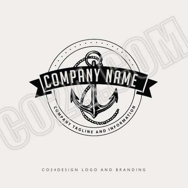 Anchor Logo, Vintage Style Nautical Logo, Hand Drawn Anchor Illustration, Coastal Logo, Marine Logo (eps, svg, jpeg, pdf, png files)