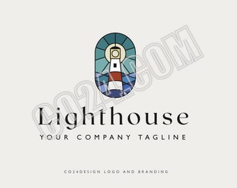 Lighthouse Logo, Nautical Pre Made Logo, Sea Logo, Lighthouse Branding, Stained Glass Lighthouse Design (eps, svg, jpeg, pdf, png files)