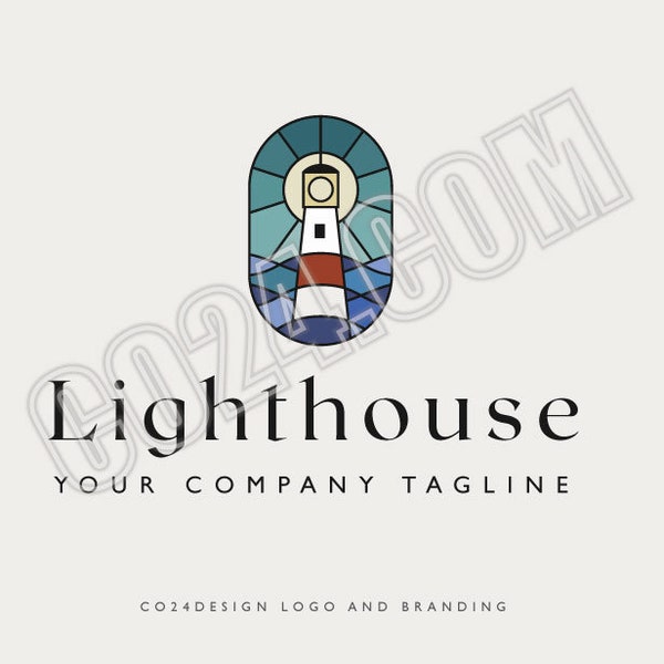 Lighthouse Logo, Nautical Premade Logo, Sea Logo, Lighthouse Branding, Stained Glass Lighthouse Design (eps, svg, jpeg, pdf, png files)