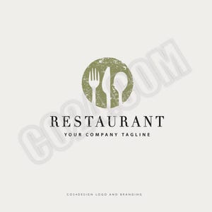 Vegetarian Restaurant Logo, Vintage Style Cafe Logo, Vegan Kitchen Logo, Hand Drawn Cutlery Illustration (eps, svg, jpeg, pdf, png files)