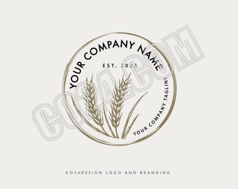Wheat Pre-made Logo, Hand Drawn Wheat Illustration, Bakers Logo Design, Round Wheatsheaf Logo,Wheat Drawing (eps, svg, jpeg, pdf, png files)