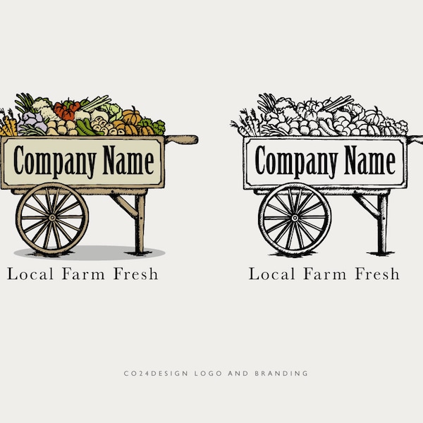 Farmers Cart Logo, Greengrocers Logo, Vintage Logo, Farm Shop Logo, Pre-made Logo, Vegetable Illustration (eps, svg, jpeg, pdf, png files)