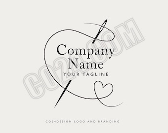 Needle and Thread Logo, Sewing Heart Logo, Vintage Stitching Logo, Hand Embroidery Logo, Seamstress Logo (eps, svg, jpeg, pdf, png files)