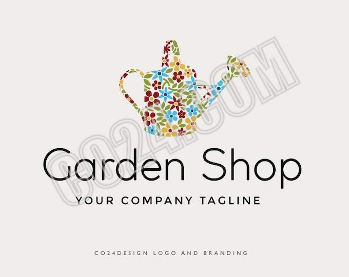 Flower Store Logo, Plant Shop Logo, Watering Can Logo, Florist Logo, Gardeners Logo, Gardening Logo (eps, svg, jpeg, pdf, png files)