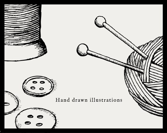 Accesorios de costura dibujados a mano