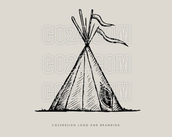 Teepee, Tipi, Tepee, Vintage Style Teepee Illustration, Hand Drawn Tipi, Teepee Tent Drawing, Teepee Art (eps, jpeg, svg, pdf, png files)
