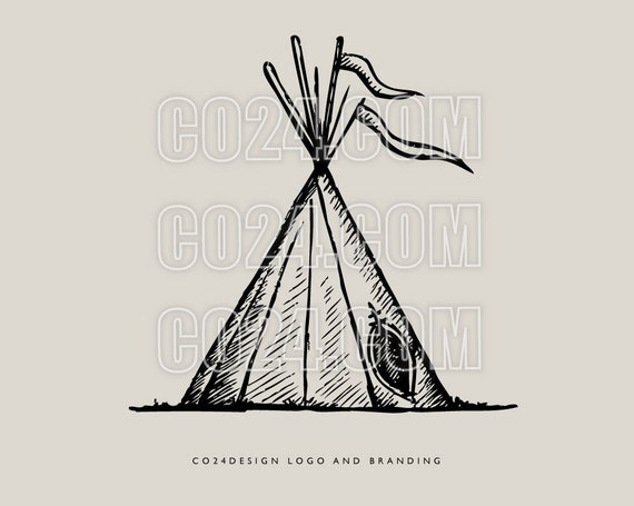 Teepee, Tipi, Tepee, Vintage Style Teepee Illustration, Hand Drawn