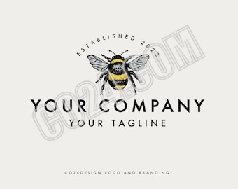 Bee Pre-made Modern Logo, Hand Drawn Bumble Bee Illustration, BumbleBee Logo, Natural Bee products Logo (eps, svg, jpeg, pdf, png files)