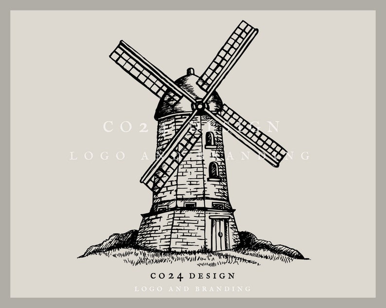 Windmill illustration Flour Mill Grain Mill Corn Mill Etsy