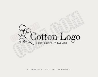 Cotton Logo, Cotton Plant Logo, Premade Clothing Logo, Organic Cotton logo, Cotton Flower Logo, Botanical  (eps, svg, jpeg, pdf, png files)