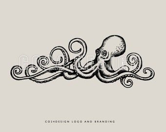 Octopus Illustration, Hand Drawn Sea life Art, Vintage Kraken Illustration, Marine Wall Art, Nautical Art (eps, svg, jpeg, pdf, png files)
