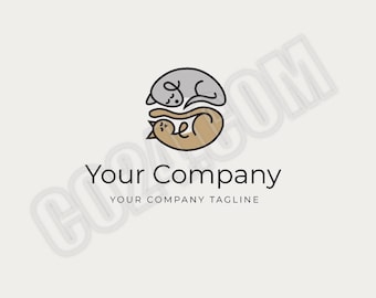 Pet Store Logo, Pet Care Logo, Sleeping Dog and Cat, Animal Shelter Logo, Veterinary Logo, Pet Service Logo (eps, svg, jpeg, pdf, png files)
