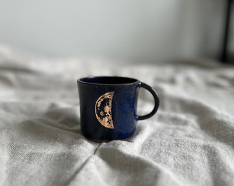 Espresso Mug in Cobalt with gold moon cycle accents