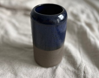 black stoneware vase with cobalt glaze