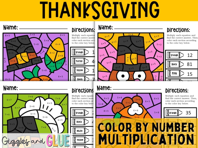 Thanksgiving Color by Number Multiplication Math Single Digit ...