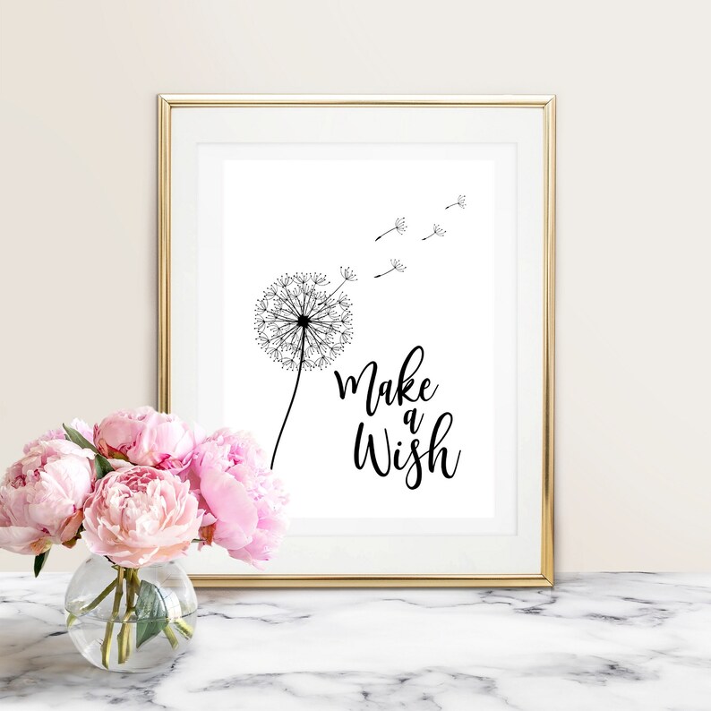 Make a Wish dandelion wall art black and white