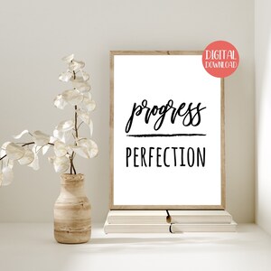 Progress Over Perfection Uplifting Quote Printable  | Positive Quotes Wall Art | Inspirational Poster for Women | Motivational Prints Girls