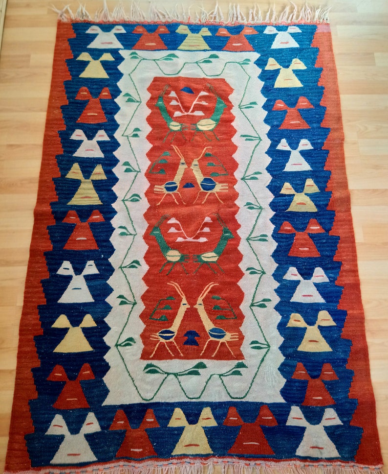 Turkish Handmade Kilim Rug 3.67 X 5 Ft Vintage Kayseri Bunyan Etsy