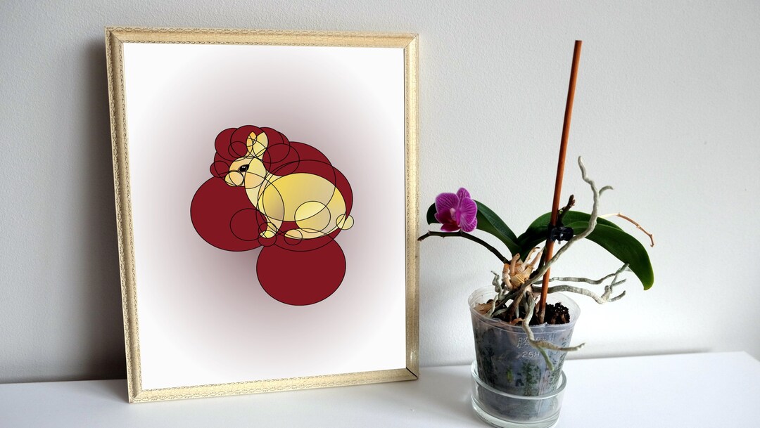 Red Rabbit Image Circle Rabbit With Red Maroon Circle Background Digital Download Print Golden ...