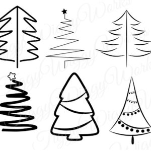 6 arbre de Noël SVG, fichier numérique, machine de découpe vector art PNG fantaisie hiver neige froid jingle contour festif silhouette arbres à feuilles persistantes