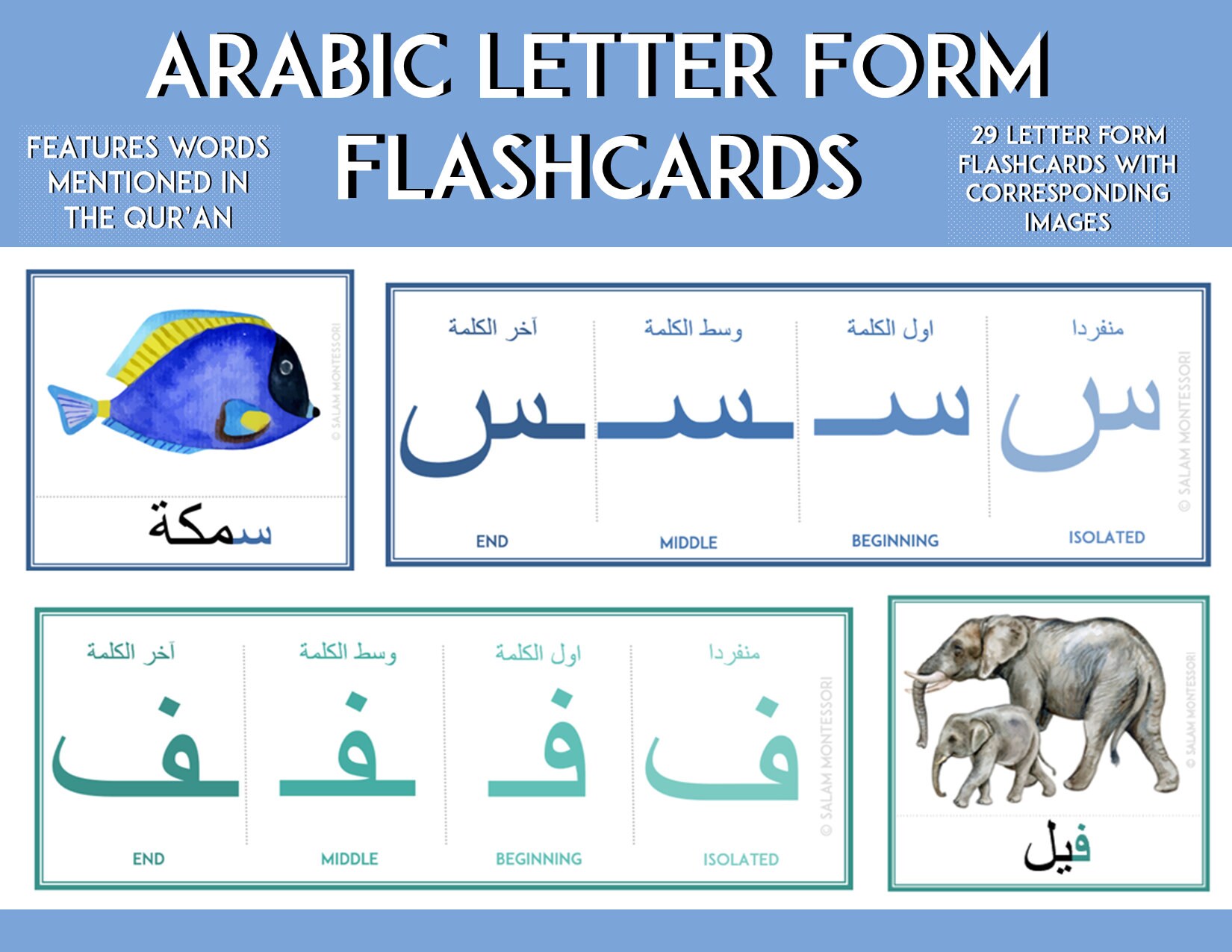 arabic alphabet form flashcards watercolor etsy