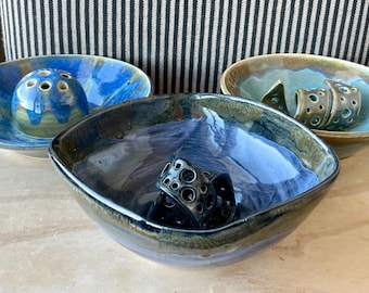 Wheel-Thrown Stoneware Flower Vase with Frog: Ceramic Centerpiece