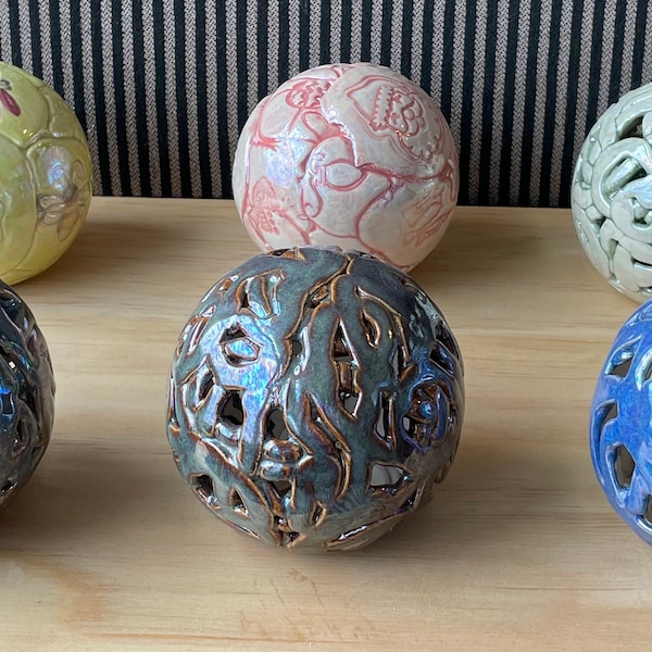 Garden Orbs: Adorable 3.75" Hand-made Stoneware Ceramic Pottery Orbs