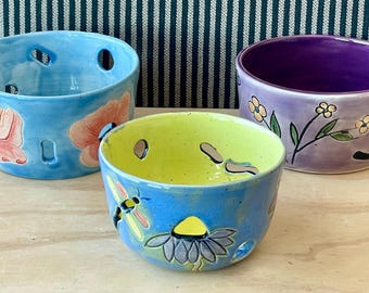 NEW DESIGN! Coneflower and Dragon Fly Ceramic Stoneware Orchid Pot
