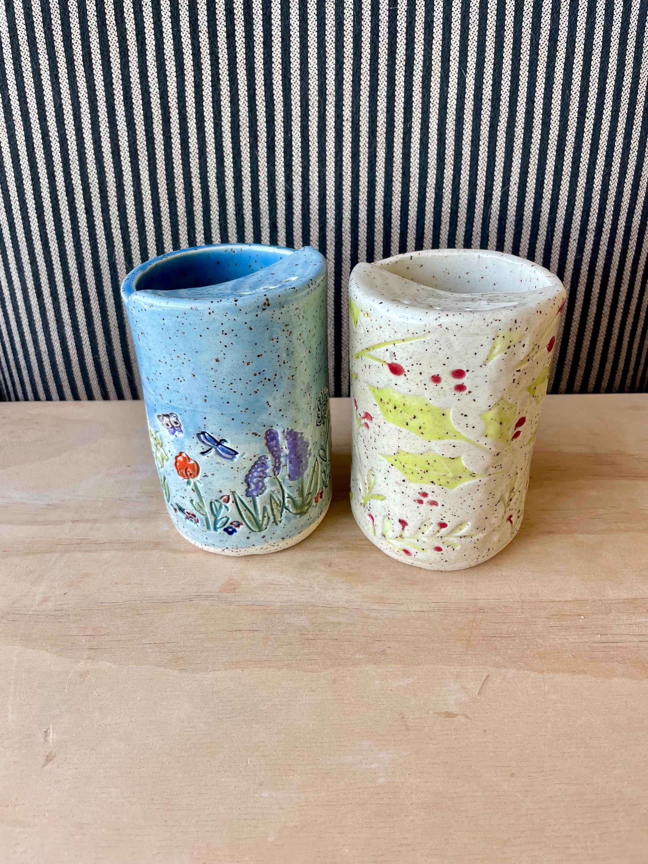 Ceramic Stoneware Pottery Coffee/Tea Office or Travel Mug; Holly Berry or Summer Floral