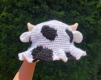 Crochet Cow Bucket Hat With Horns 