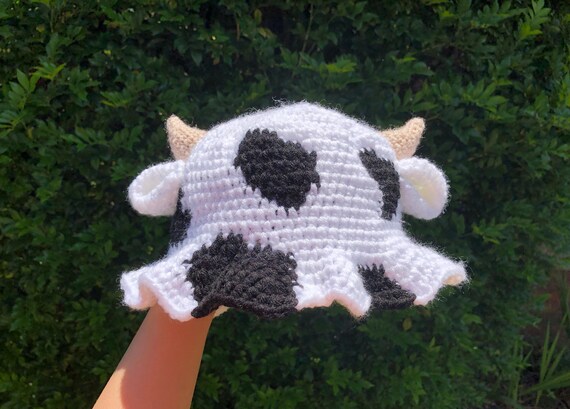 Crochet Cow Bucket Hat With Horns 
