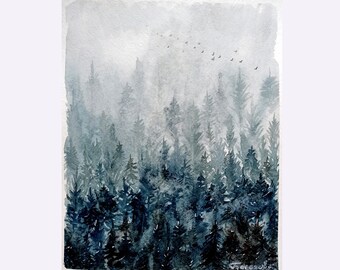 Forest Fog Painting Etsy Forest Fog Painting Etsy