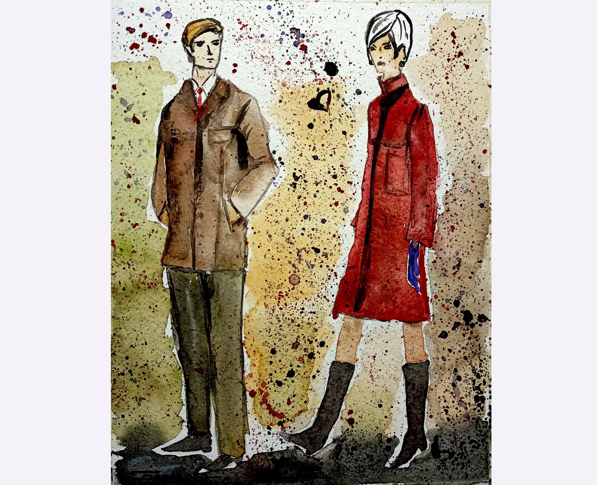 Man And Woman Art Watercolor Original Couple Sketch Love | Etsy