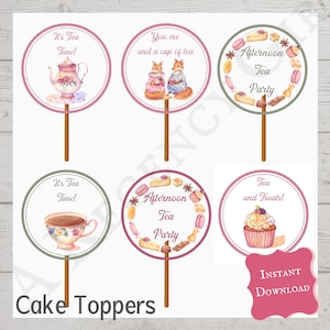 Thé de l'après-midi Cake Poppers, Tear Party Cake Poppers, Cupcake Poppers, Cupcake Sticks, Cupcake Toppers imprimables