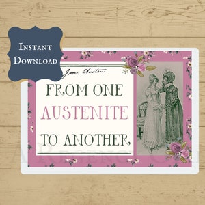 Austenite Friend Postcard, Jane Austen Postcard, Digital Download, Printable Postcard, Jane Austen Digital, Jane Austen Card