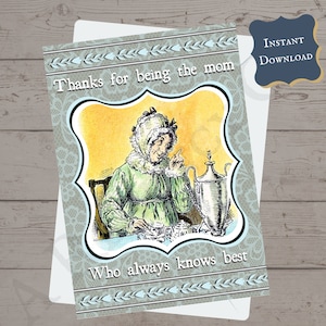 Jane Austen Regency Mother&#39;s Day Card Téléchargement numérique, Carte imprimable, Jane Austen Digital