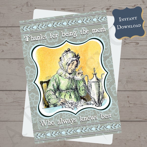 Jane Austen Regency Mother's Day Card Digital Download, Printable Card, Jane Austen Digital
