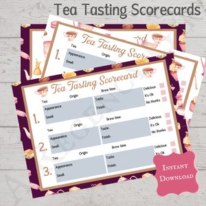 Afternoon Tea Score Cards, Tea scorecards, tea tasting cards, tea digital download, tea printable