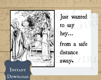 Jane Austen Postcard-From a Safe Distance Away, Digital Download, Printable Postcard, Jane Austen Digital