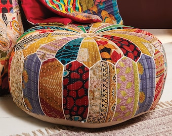 Handmade Fairtrade Upcycled Vintage Kantha Pouffe Ottoman Foot Patchwork Chair Unique Home Decor Indian Boho Hippy Gift Furniture Stool