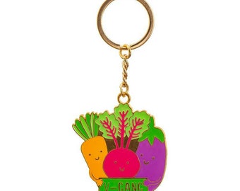 V Gang Enamel Keyring Vegan Quirky Gift Plant Based Power Key Chain Accessory Vegetarian Veggie Vegetable Food Fairtrade Eco Friendly