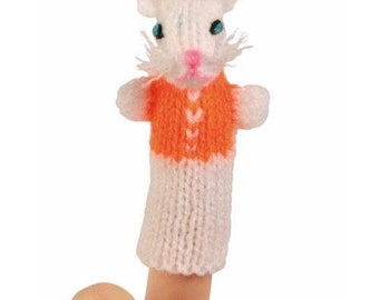 Handmade White Mouse Finger Puppet Unique Quirky Baby Shower Gift Stocking Filler Toy Knitted Crochet Toddler Plush Playtime Fun Unisex