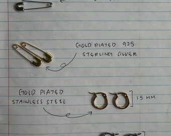 Gold Plated 925 Sterling Silver Safety Pin Earrings & MiniHoops SET, Waterproof, Unique, Hypoallergenic,gift for her, gift idea